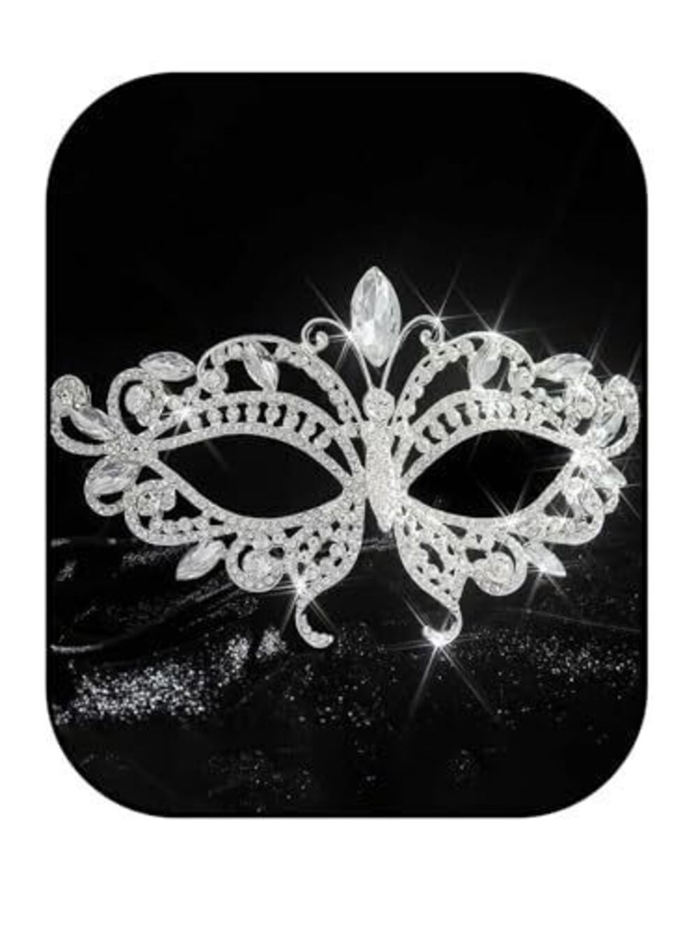 8038 Silver Rhinestone Masquerade Mask , Crystal Venetian Antifaz, Elegant